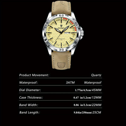 POEDAGAR Men's Casual Quartz Watch with Date & Waterproof