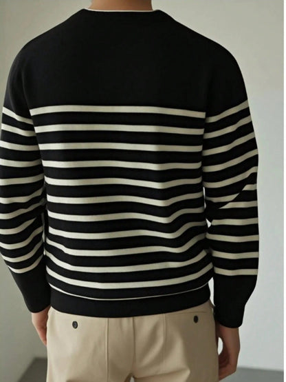 Single-Pack Men's Striped Crewneck Sweater - Classic Casual Striped Knitwear in Black and White, Ultra-Soft Premium Knit Fabric, Suitable for Daily Fashion, Casual and Urban Style