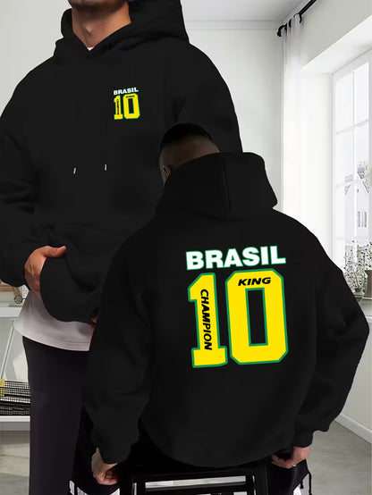 Men's Casual Hooded Sweatshirt with Brazilian No.10 Print