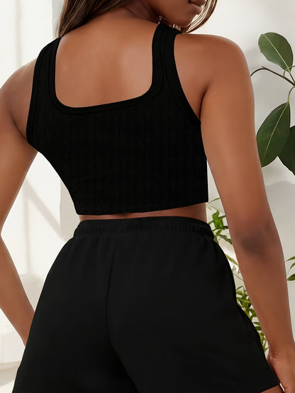 Buttery-Soft Sleeveless Crop Tank & Drawstring Shorts Set
