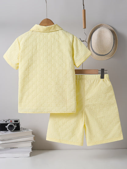Boys Casual Short-Sleeve Shirt and Shorts Set for Summer
