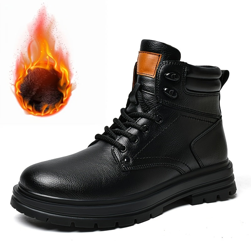 Men's All-Season Preppy Leather Ankle Boots with Rubber Sole