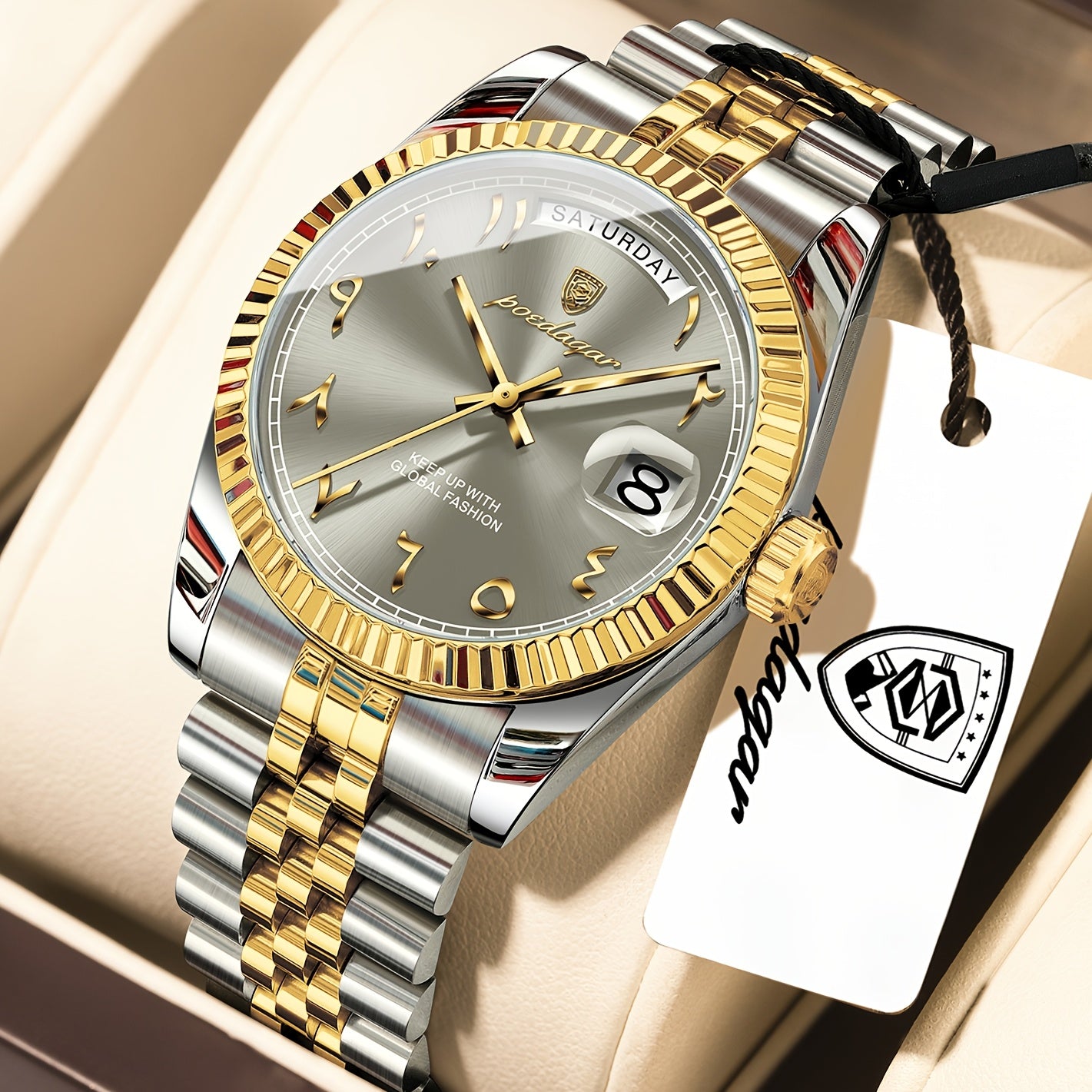 Men's Retro Quartz Watch with Stainless Steel Strap & Calendar