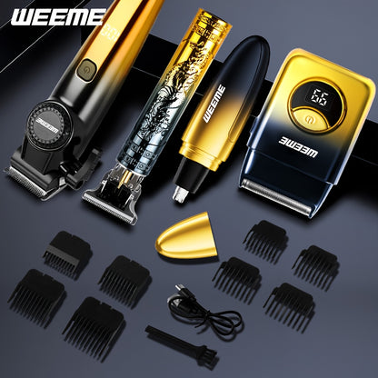 WEEME 4pcs Hair Clipper for Men Set, Cordless Electric Hair Clipper, T-Shaped Beard Trimmer & Nose Hair Trimmer, Electric Shaver, Professional Haircutting and Beauty Kit for Men Grooming, Home Barber Use, Precision Styling To