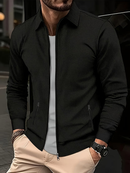 Men's Plain Waffle Zipper Jacket Casual Daily Fashion