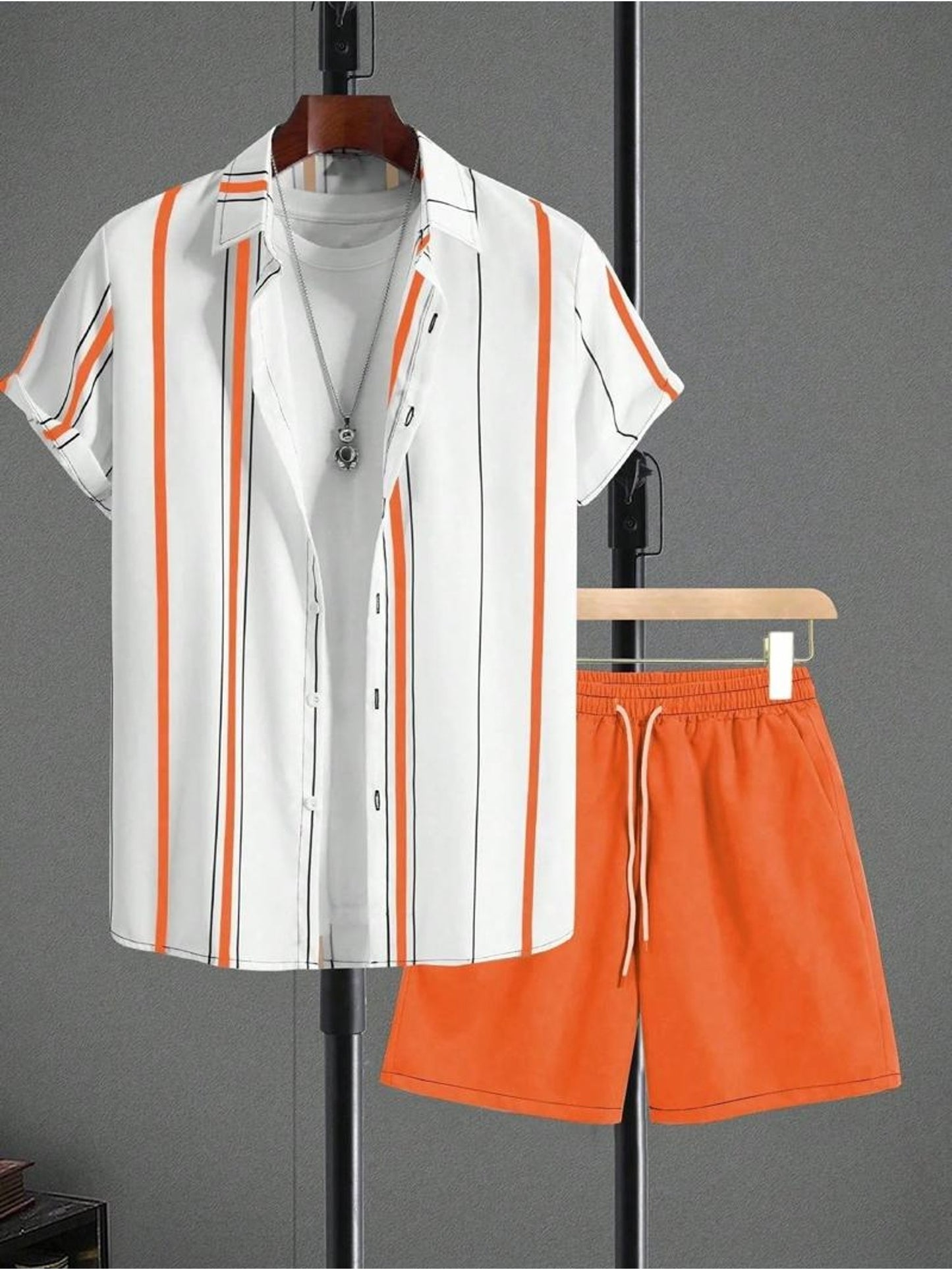 Men's Casual Summer Set - Striped Short-Sleeve Shirt & Shorts