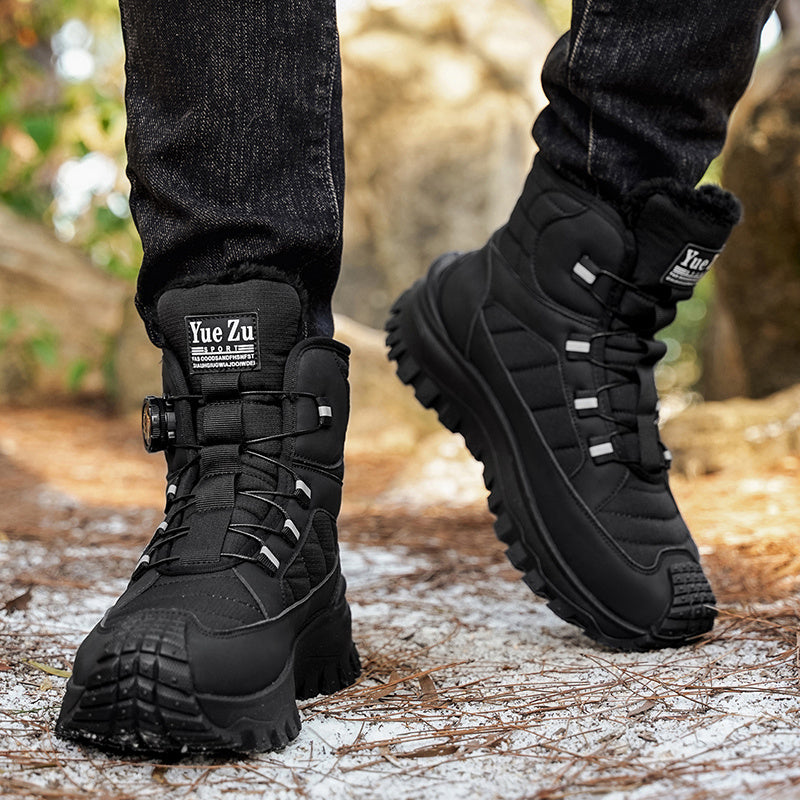 Men's -Lined Snow Boots, Winter Warm Work Boots, Wear-Resistant Outsole Anti-Slip Hiking Boots, Outdoor Trekking Boots, Tactical Work Boots, Gear Pattern Anti-Slip Sole, Snow Mountain Hiking Boots, Professional Outdoor Polar