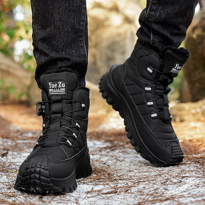 Men's -Lined Snow Boots, Winter Warm Work Boots, Wear-Resistant Outsole Anti-Slip Hiking Boots, Outdoor Trekking Boots, Tactical Work Boots, Gear Pattern Anti-Slip Sole, Snow Mountain Hiking Boots, Professional Outdoor Polar