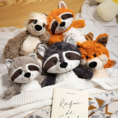 TINICOOCAT 25cm/9.84inch Kawaii Stuffed Animal Toys - Soft Plush Raccoon, Sloth, Red Panda & Fox Dolls with Cute Expressions, Jungle Animal Design, Light Brown/Deep Gray/Orange, Perfect Birthday Christmas Gift for Youngsters,