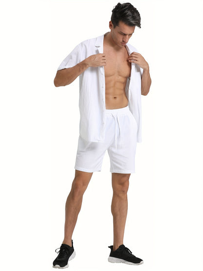 Men's Casual Comfy Cotton Breathable Active Shorts, Chic Drawstring Beach Shorts