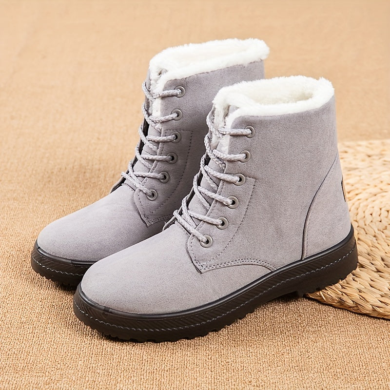 Women'S Ankle Boots - Winter Warm Round Toe Flat Shoes with Lace-Up Closure, Non-Slip Rubber Sole, & Accent - All-Season Casual Boots for Everyday & Formal, Ladies Winter Boots, Outdoor Footwear, Fabric Lined Interior, Outdoo