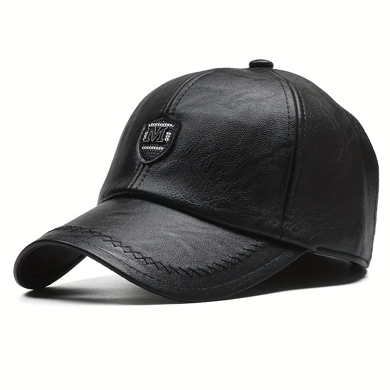 Men's Casual PU Leather Baseball Cap Adjustable Breathable Hat