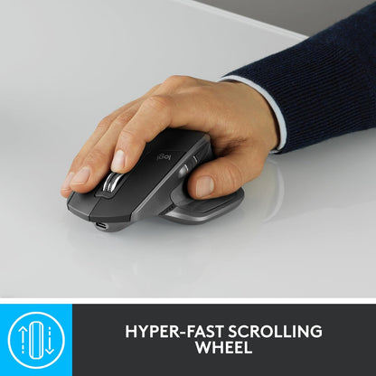 Logitech MX Master 2S Bluetooth Edition Wireless Mouse – Use on Any Surface, Hyper-Fast Scrolling, Ergonomic, Rechargeable, Control up to 3 Apple Mac and Windows Computers - Graphite