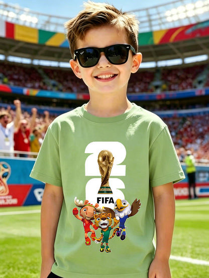 2026 World Cup Digital Trophy Cotton T-Shirt for Kids