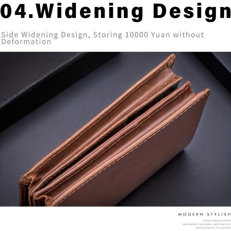 A Lightweight Men'S Leather Wallet Designed for Casual Use, Featuring a Compact Bi-Fold Style, Ample Space for , a Passport Compartment, Multiple Card Slots, And a Storage Pouch for Tickets And - ayq