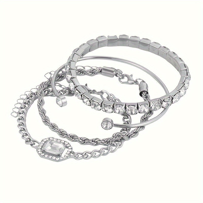 4pcs Women's Vintage Punk Rhinestone Chain Bracelets Set