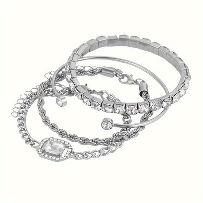 4pcs Women's Vintage Punk Rhinestone Chain Bracelets Set