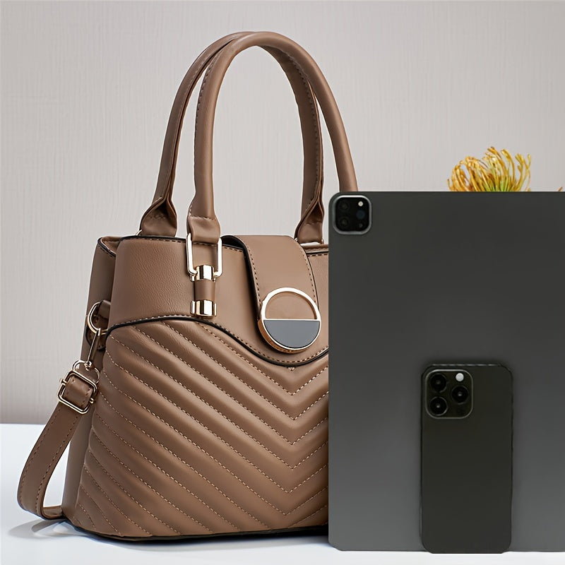 Elegant Large Capacity Black PU Tote Bag with Adjustable Strap