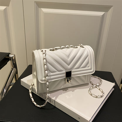PU Material Women'Chain Crossbody Bag - Available in Five Colors, Elegant Shoulder Bag Suitable for Daily and Formal Occasions, Secure Buckle Design, Fashionable Chain Texture Style, Luxurious Texture Structure,must-have for