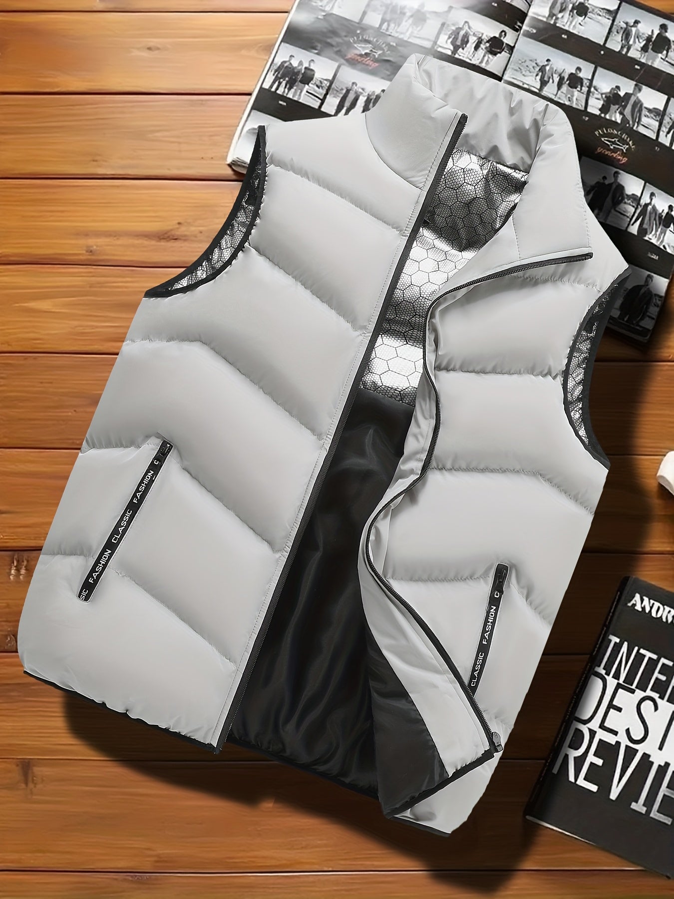 Men's Casual Sleeveless Stand Collar Vest, Thickened Warm Sweater, Autumn Winter Solid Color Zip-up Jacket, Coldproof Outdoor Top, Graphene Warmth, Fashion Webbing, Suitable for Daily Activities, Holiday Gift - ayq