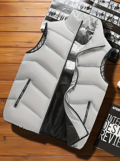 Men's Casual Sleeveless Stand Collar Vest, Thickened Warm Sweater, Autumn Winter Solid Color Zip-up Jacket, Coldproof Outdoor Top, Graphene Warmth, Fashion Webbing, Suitable for Daily Activities, Holiday Gift - ayq