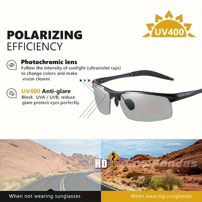 Men's Rimless Photochromic Polarized Magnesium Sunglasses