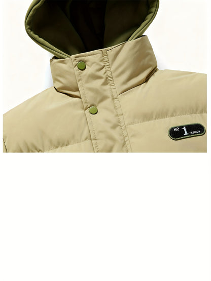 Men's Autumn and Winter Casual Fashion Faux Two-Piece Outerwear, Trendy Thickened Warm Comfortable Hooded Jacket