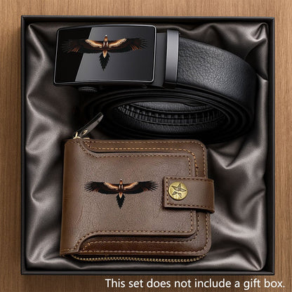 2pcs Men's Belt and Coin Purse Set, Wedge-Tailed Eagle Series Print, Exquisite Design, High-End Business Essential, Unisex Fashion Accessory for Daily Use, Perfect Gift for Father