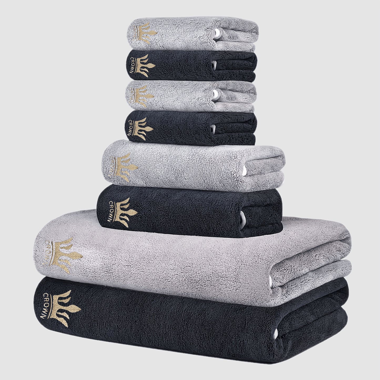 8pcs Super Soft Coral Bath Towel Set, Crown Embroidery, 2pcs 70 X 140Cm Bath Towels, 2pcs 42 X 70 Cm Hand Towels, 4pcs 35 X 35 Cm Washcloths, Quick-Drying, Fast-Absorbing, Lightweight, Perfect for Home, Hotel And Spa Use, Out - ayq