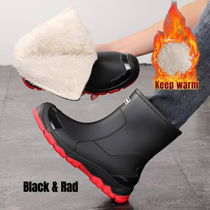 Unisex Fleece-Lined Rubber Rain Boots for Winter Outdoors