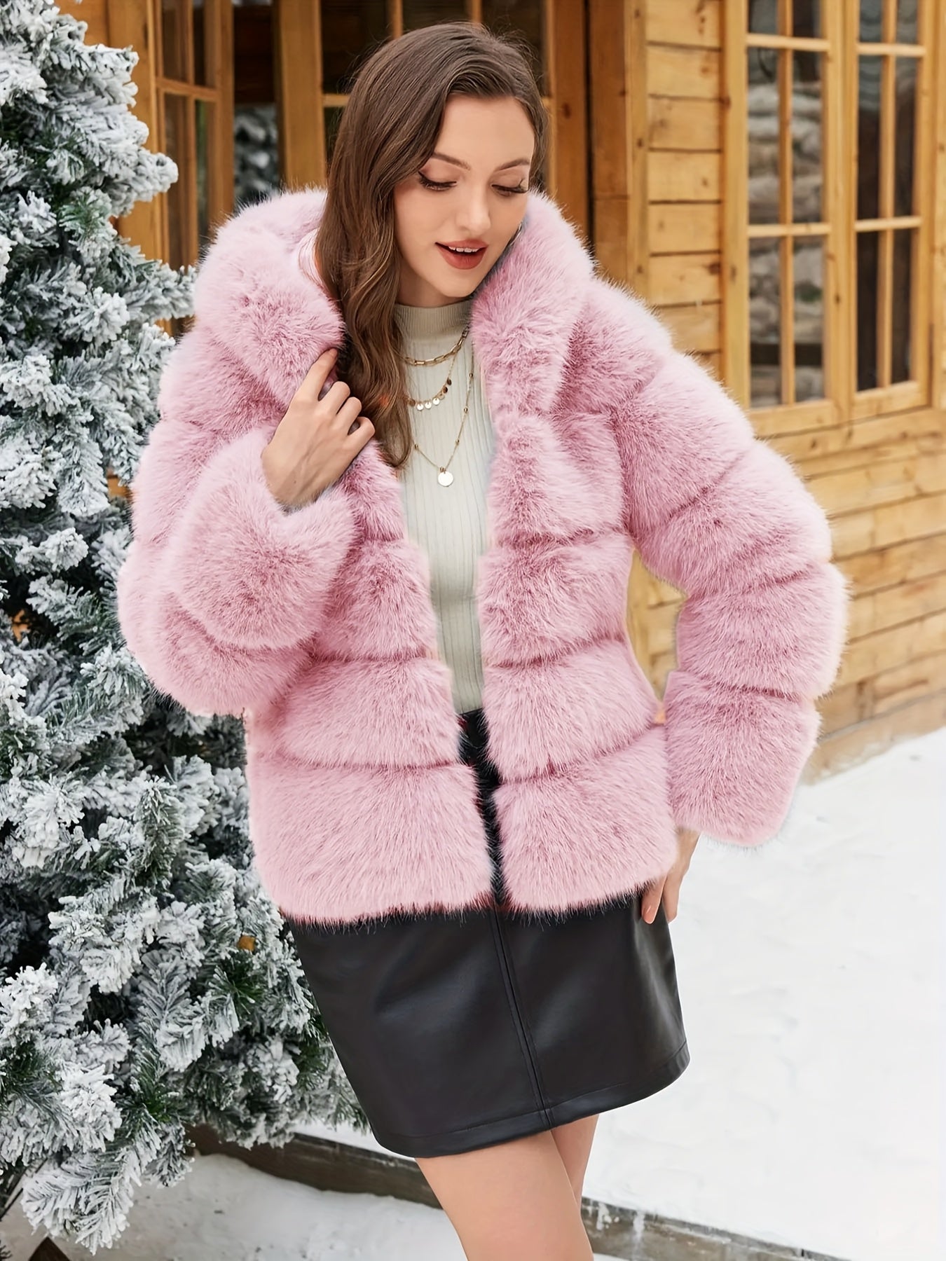 Women's Elegant White faux fur coat - Luxury Winter Outerwear with Single-Button Closure, Machine Washable Cold-Weather Jacket for Evening Events, Parties & Everyday - Chic Winter Coat for Women (Solid Color, O-Line Silhouett