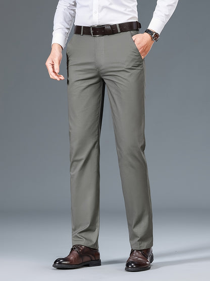 Men's Light Business Cotton Dress Pants - Straight Leg, Olive Green, 100% Cotton, Perfect for Office or Casual Outings