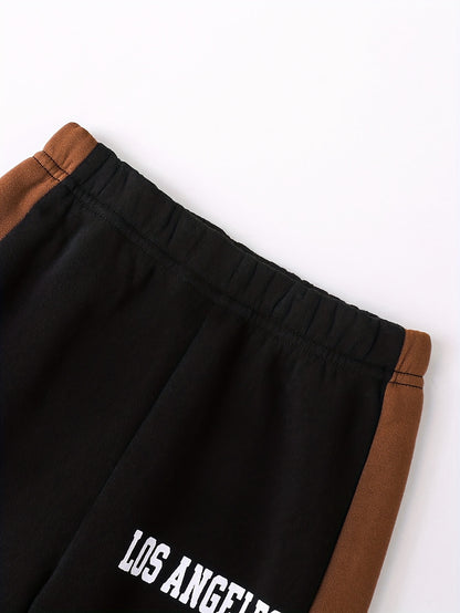 2pcs Boys' Autumn/Winter Fleece-Lined Hooded Sweatshirt and Pants Set, Simple Letter Print Fashion Classic Outfit for Outdoor Sports and Casual Wear, 100% Polyester Knit Stretch Fabric, Ideal Gift Choice for Kids, Perfect for