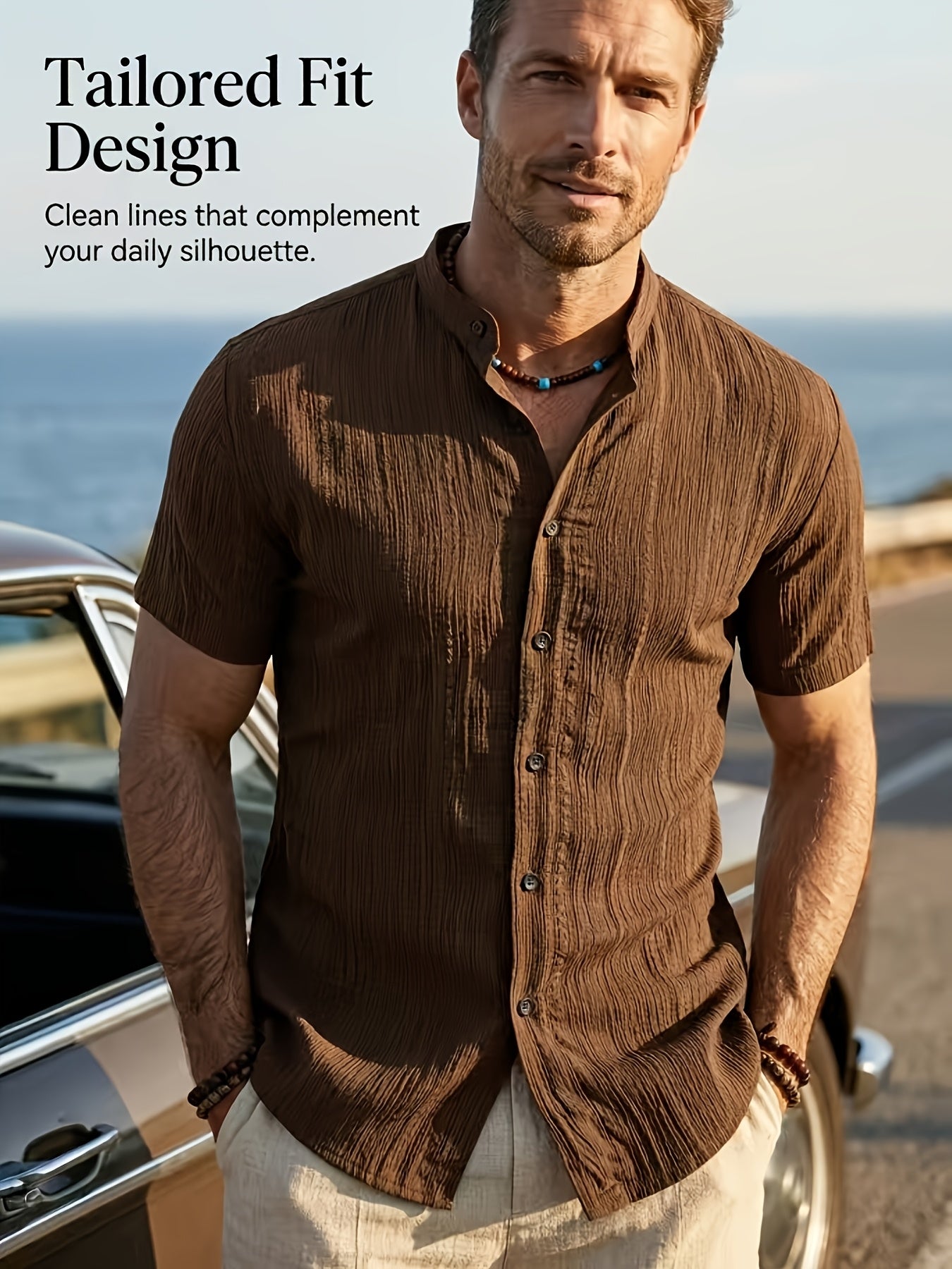 Men's Casual Summer Short Sleeve Button-Up Shirt