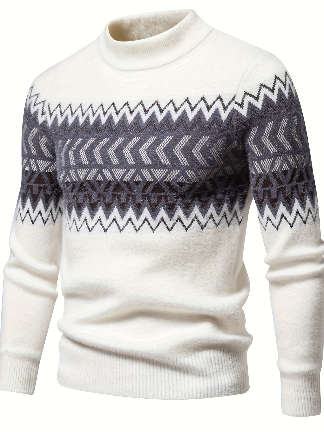 SENMEIGUO տղամարդու ամենօրյա, կլոր վզնոցով տրիկոտաժե սվիտեր՝ հարմարավետ, երկար թևքերով, գծավոր նախշերով, բարձր ձգվող ակրիլային խառնուրդով՝ աշուն/ձմեռ