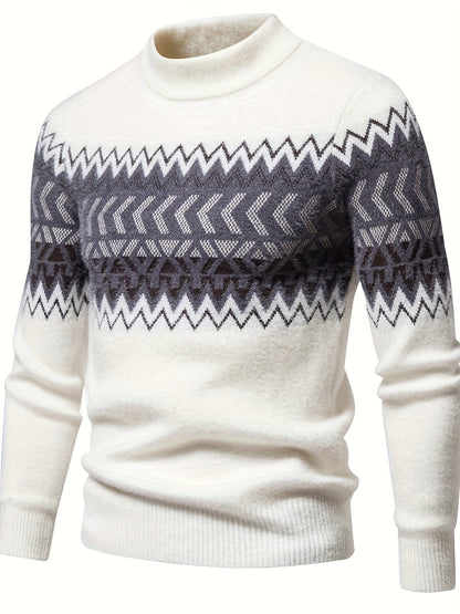 SENMEIGUO տղամարդու ամենօրյա, կլոր վզնոցով տրիկոտաժե սվիտեր՝ հարմարավետ, երկար թևքերով, գծավոր նախշերով, բարձր ձգվող ակրիլային խառնուրդով՝ աշուն/ձմեռ