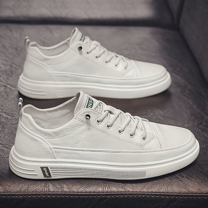 Men's Stylish White Low-Top Sneakers with Feather Design - Slip-Resistant, Lace-Up Casual Shoes for Casual Attire, Walking, Jogging & Travel | Breathable PU Upper, Durable PVC Sole, Comfortable Fabric Lining