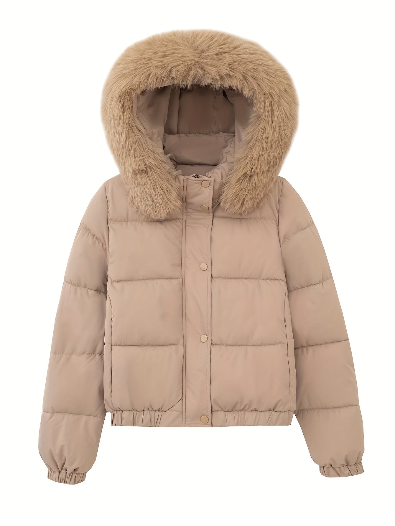 Women'S Winter Coat with Removable Faux Fur Hood - Thickened Loose Fit Long Sleeve Jacket, Zippered Pockets & Button Front, Casual Solid Color Outerwear for Cold Weather, Cozy Warmth, Buttoned Closure, Durable Fabric