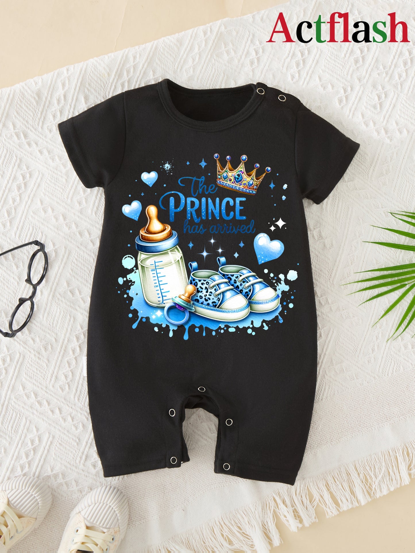 Infant Boys' Summer Romper Bodysuit with Letter Print, Soft Polyester