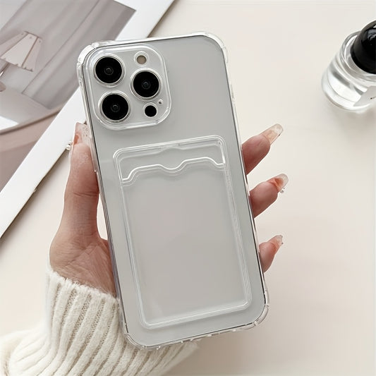 Transparent Simple Clear Card Slot Bag Phone Case Soft Cover, for iPhone 16 15 14 13 12 11 Pro Plus Pro Max X Xs Max Xr 7 8 Mini, for iPhone Users - Suitable for Everyday Use