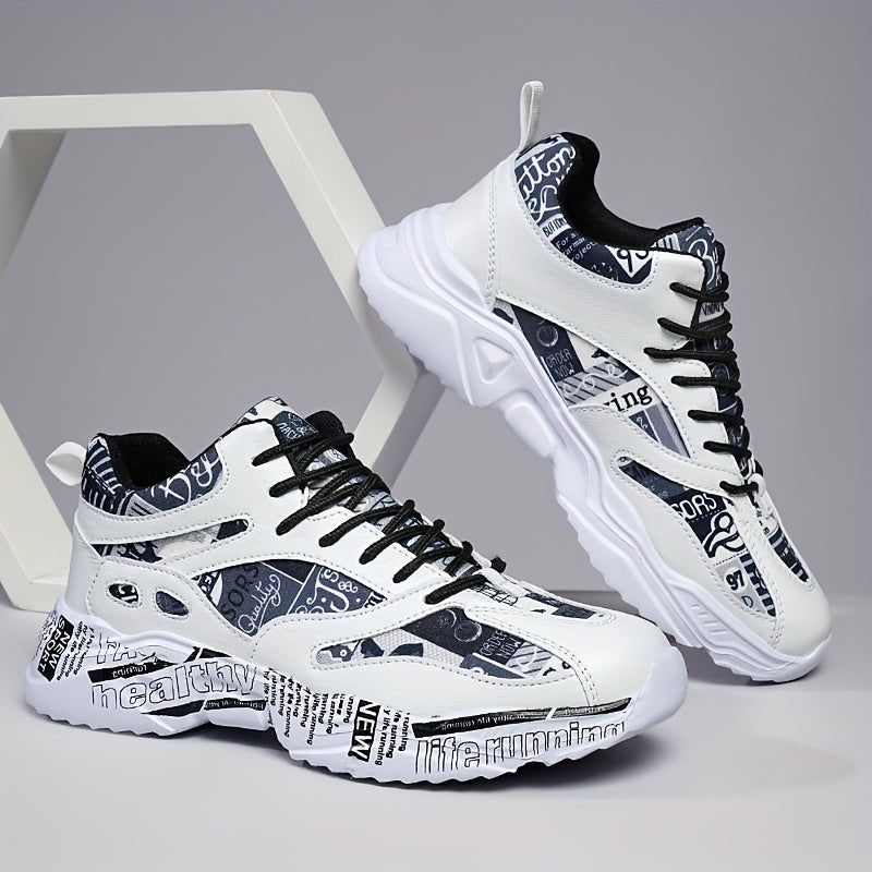 Men'S  Women'S Graffiti Couple Sneakers, All-Season Lightweight Cushioned Running Shoes, Stability Pronation, Cartoon Pattern, MD Sole, EVA Insole, Polyurethane Upper, Fabric Lining