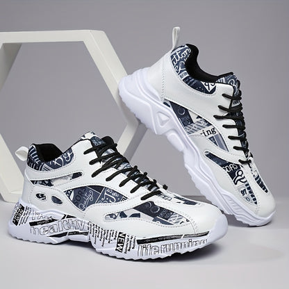 Men'S  Women'S Graffiti Couple Sneakers, All-Season Lightweight Cushioned Running Shoes, Stability Pronation, Cartoon Pattern, MD Sole, EVA Insole, Polyurethane Upper, Fabric Lining
