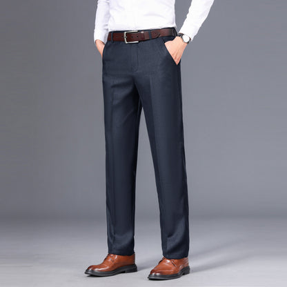 Men's Classic Gray Dress Pants - Medium Thick, Straight Fit with Slant Pockets & Zipper Closure, Polyester, Non-Stretch Fabric for Business Casual & Formal Wear, Ideal for Spring/Autumn