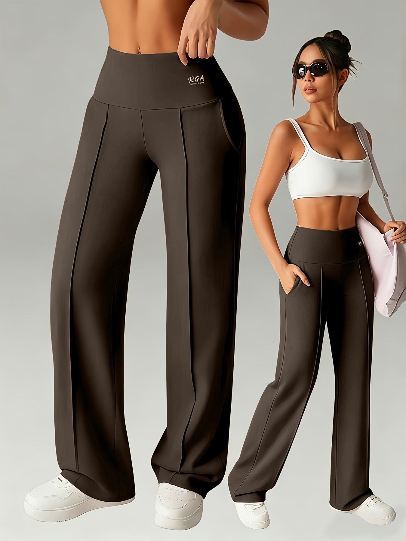 Women's High-Waisted Straight-Leg Casual Pants with Elastic Waist