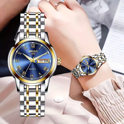 1pc Elegant Ladies' Quartz Wrist Watch, Luminous Dial, Classic Calendar, Roman Style, Stainless Steel Band, Alloy Case, Non, Non-Rechargeable Battery - Fashion Timepiece