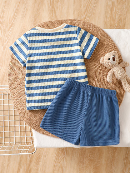 Baby Summer Striped Red White Set with Bear Plush Shorts