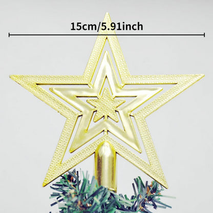 Glittering Golden Star Tree Topper - Elegant Shiny Plastic 5-Pointed Star with Sharp Tip & Stable Base, No-Electricity Christmas & Halloween Decoration for Xmas Tree, New Year's, Wedding, Birthday Party Decor - Durable Indoor