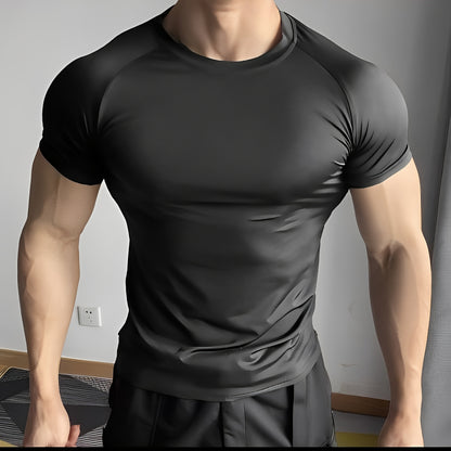 Men's Quick-Dry Athletic T-Shirt - Stretchy, Breathable Polyester, Short Sleeve, Round Neck, Black, Gym  Running Workout Essential, Sports Clothing   Sleek Athletic Tee   Breathable Fabric, Workout Clothes