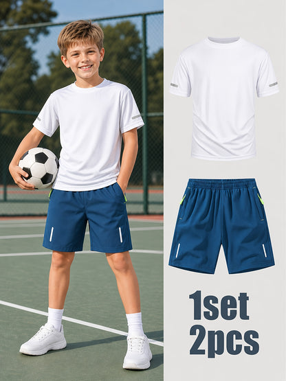 Boys' Quick-Dry Summer Shirt & Shorts Set with Reflective Strips
