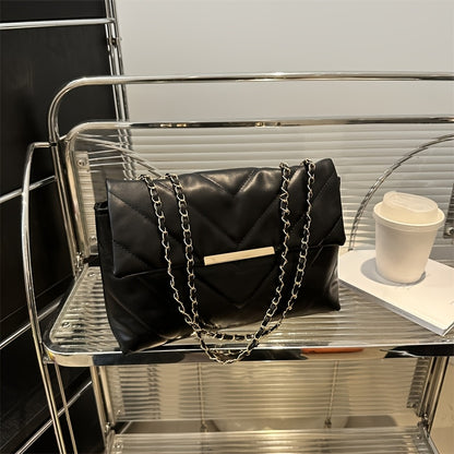 Women's Quilted Crossbody Bag - Adjustable Chain Strap, Zipper Closure, Spacious Casual Fashion Shoulder Bag, Durable Material, Urban Style, Ladies Handbag. Perfect for Daily Outings, Travel, Commuting, Dates, Shopping, and P